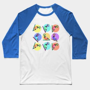 Birds of a feather flock together illustration with colorful pattern of woodland birds in silly daisy hats Baseball T-Shirt